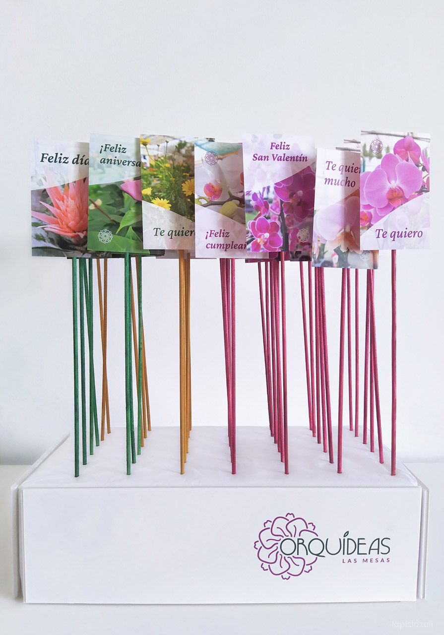 Diseño de tarjetas de regalo para plantas ornamentales. Orquídeas Las Mesas